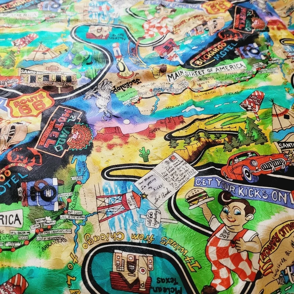 Ultra Rare Nicole Miller Route 66 oversized Silk Scarf Vintage 1991 - Picture 9 of 12